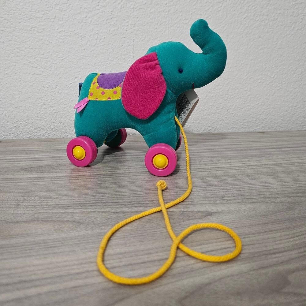 Eden Circus Parage Green Teal Plush Elephant Pull Roll Vintage New with tag